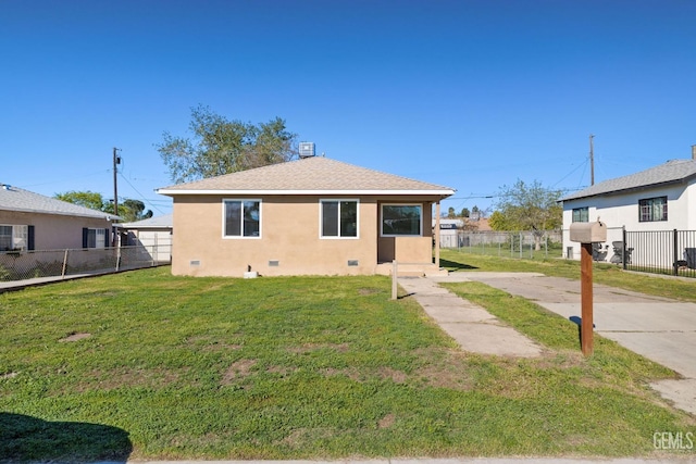 409 Jane St, Bakersfield, CA 93306 - view of front facade with crawl space, stucco siding, fence, and a front lawn