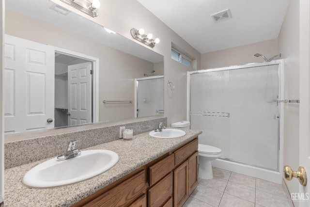 full bath with a stall shower, visible vents, and a sink