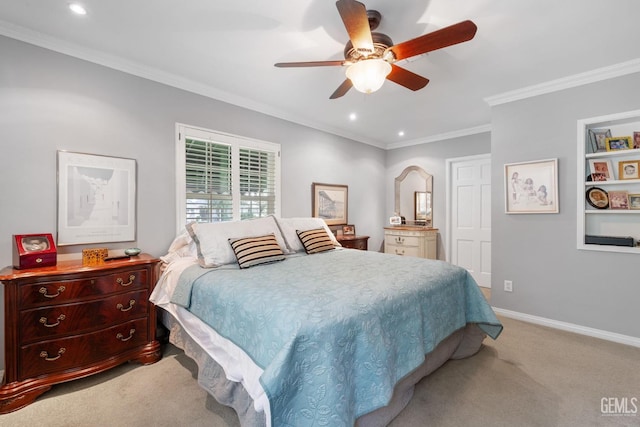 2615 22nd St, Bakersfield, CA 93301 - bedroom with recessed lighting, baseboards, crown molding, and light colored carpet