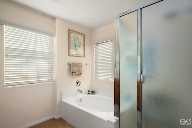 bathroom with plus walk in shower