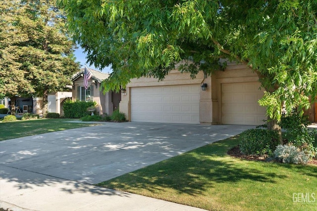 11311 Mezzadro Ave, Bakersfield, CA 93312 - view of property hidden behind natural elements featuring concrete driveway, stucco siding, a front lawn, and a garage