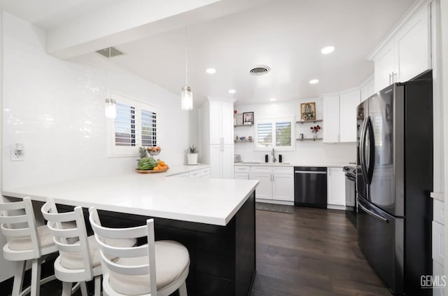 705 Stephens Dr, Bakersfield, CA 93304 - kitchen featuring freestanding refrigerator, dishwasher, plenty of natural light, open shelves, and recessed lighting