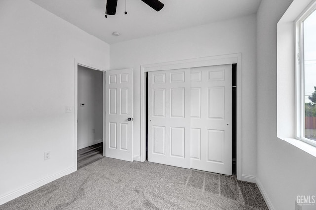 1627 Tejon St, Bakersfield, CA 93305 - unfurnished bedroom featuring carpet flooring, a closet, baseboards, and a ceiling fan