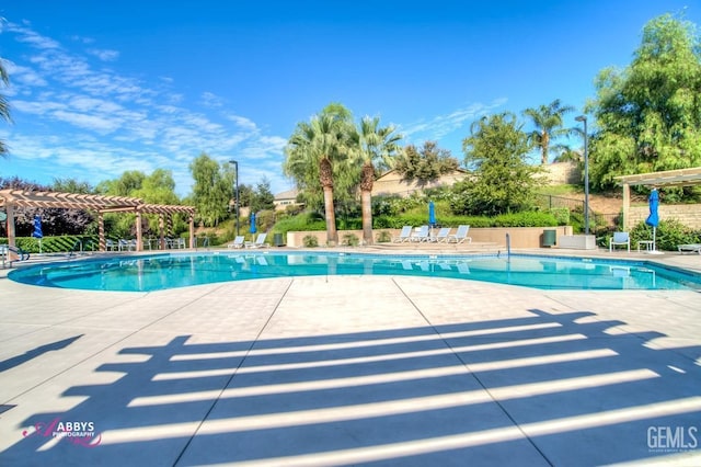 view of pool with a pergola and a patio area