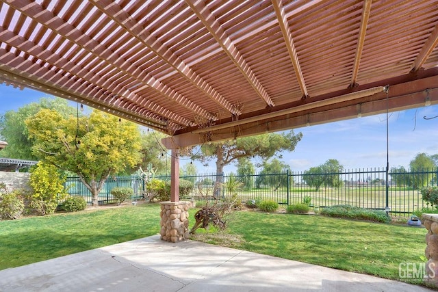view of patio with a pergola and a fenced backyard