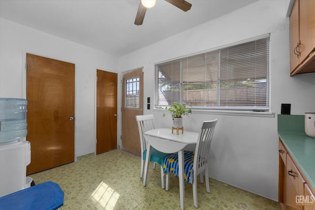 dining area featuring ceiling fan