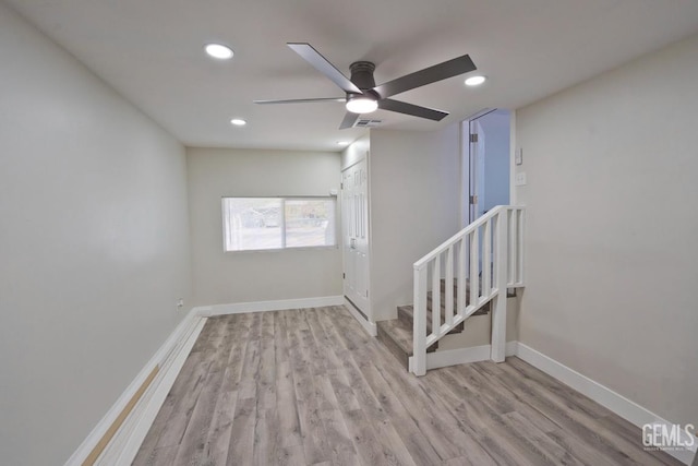 2408 Charleston Dr, Bakersfield, CA 93308 - empty room with recessed lighting, a ceiling fan, wood finished floors, and stairway