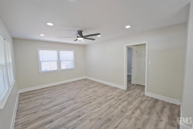 2408 Charleston Dr, Bakersfield, CA 93308 - unfurnished room with a ceiling fan, light wood-type flooring, and recessed lighting