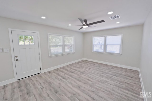 2408 Charleston Dr, Bakersfield, CA 93308 - foyer with healthy amount of natural light, ceiling fan, light wood-style flooring, and recessed lighting