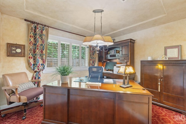 office with a raised ceiling