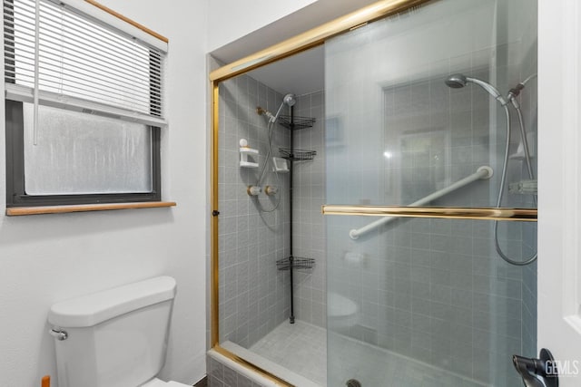 bathroom with toilet and a shower stall