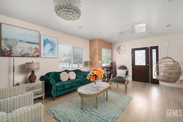 living room featuring light wood-type flooring