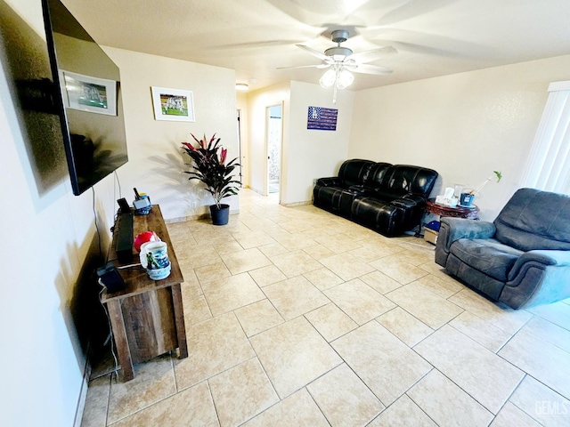 living room featuring ceiling fan