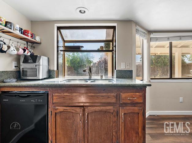 3717 Alcott Dr, Bakersfield, CA 93311 - bar area with dishwasher, a sink, wood finished floors, and plenty of natural light