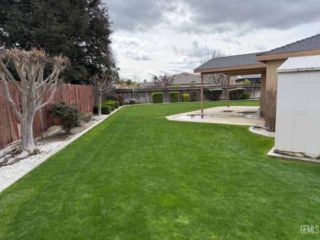 view of yard with a patio and a fenced backyard