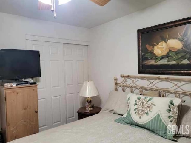 bedroom with a closet and a ceiling fan