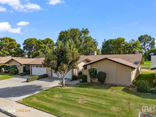 ranch-style home with a front lawn