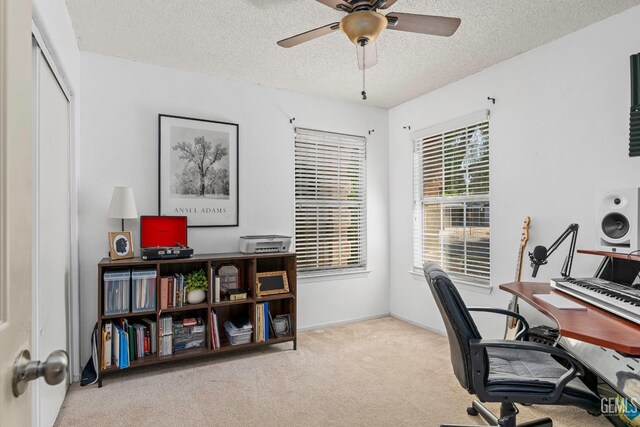 5928 Dyce Way, Bakersfield, CA 93306 - office featuring a textured ceiling, carpet, and a ceiling fan
