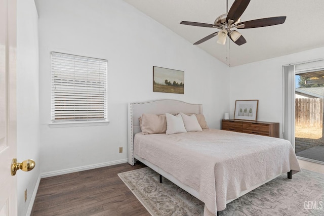 5928 Dyce Way, Bakersfield, CA 93306 - bedroom with access to exterior, wood finished floors, ceiling fan, and high vaulted ceiling