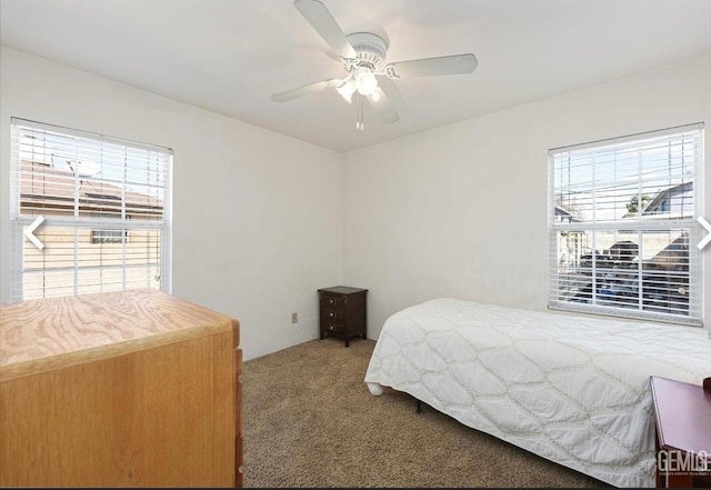 bedroom with carpet floors and ceiling fan