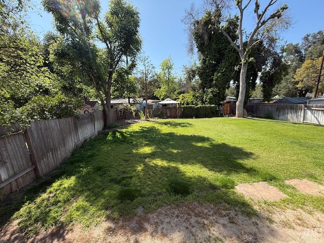 view of yard with a fenced backyard