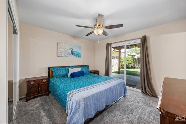 4512 Orrick Ct, Bakersfield, CA 93308 - carpeted bedroom featuring access to exterior and ceiling fan