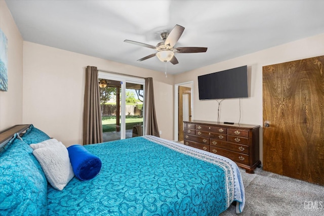 4512 Orrick Ct, Bakersfield, CA 93308 - bedroom with carpet flooring, access to outside, and a ceiling fan
