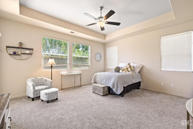 11901 Kimelford Dr, Bakersfield, CA 93312 - bedroom featuring carpet floors, a raised ceiling, and ceiling fan