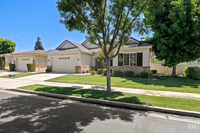 11901 Kimelford Dr, Bakersfield, CA 93312 - ranch-style home featuring an attached garage, concrete driveway, a tiled roof, stucco siding, and brick siding