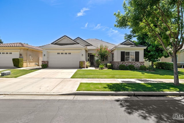 11901 Kimelford Dr, Bakersfield, CA 93312 - ranch-style house featuring a garage, a front lawn, concrete driveway, and a tile roof