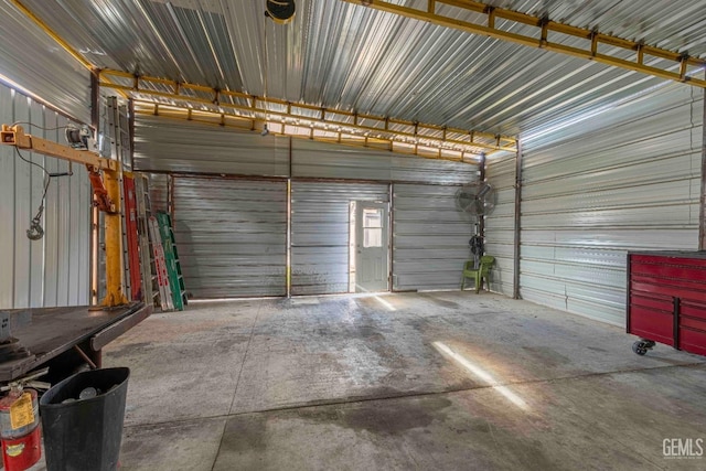 garage with metal wall