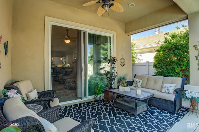 13918 Calico Village Dr, Bakersfield, CA 93306 - view of patio featuring an outdoor living space, ceiling fan, and fence