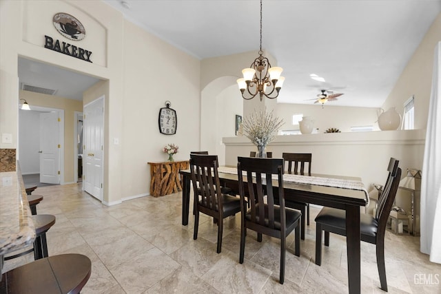 dining room featuring ceiling fan