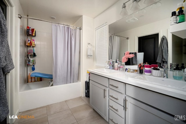 bathroom with vanity, tile patterned floors, and shower / bathtub combination with curtain