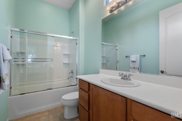 5703 Park Pl, Bakersfield, CA 93306 - bathroom featuring vanity, tile patterned flooring, and enclosed tub / shower combo