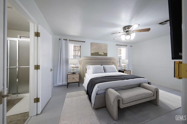 bedroom featuring ceiling fan