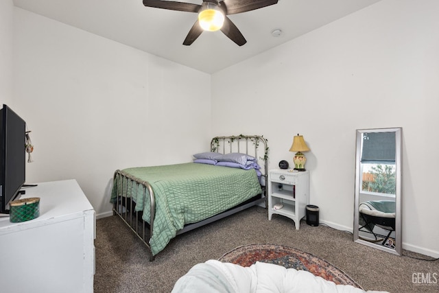 bedroom with baseboards, carpet floors, and ceiling fan