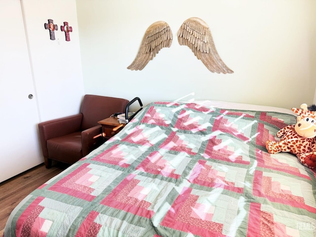 bedroom with hardwood / wood-style floors