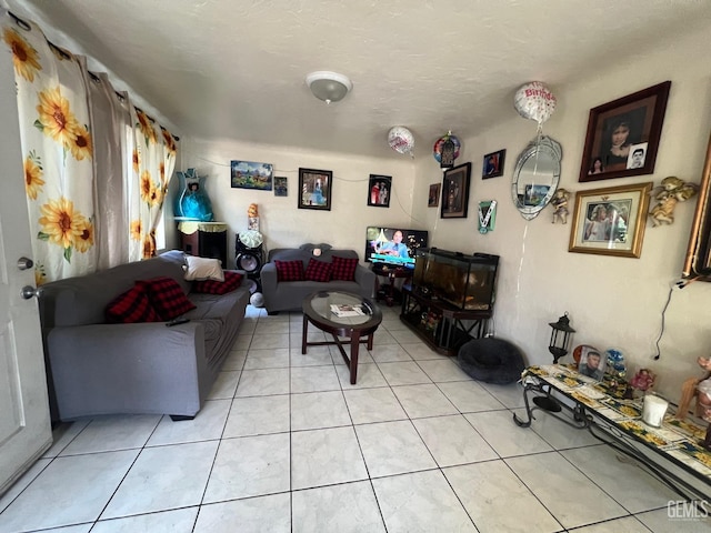 living room with light tile patterned flooring