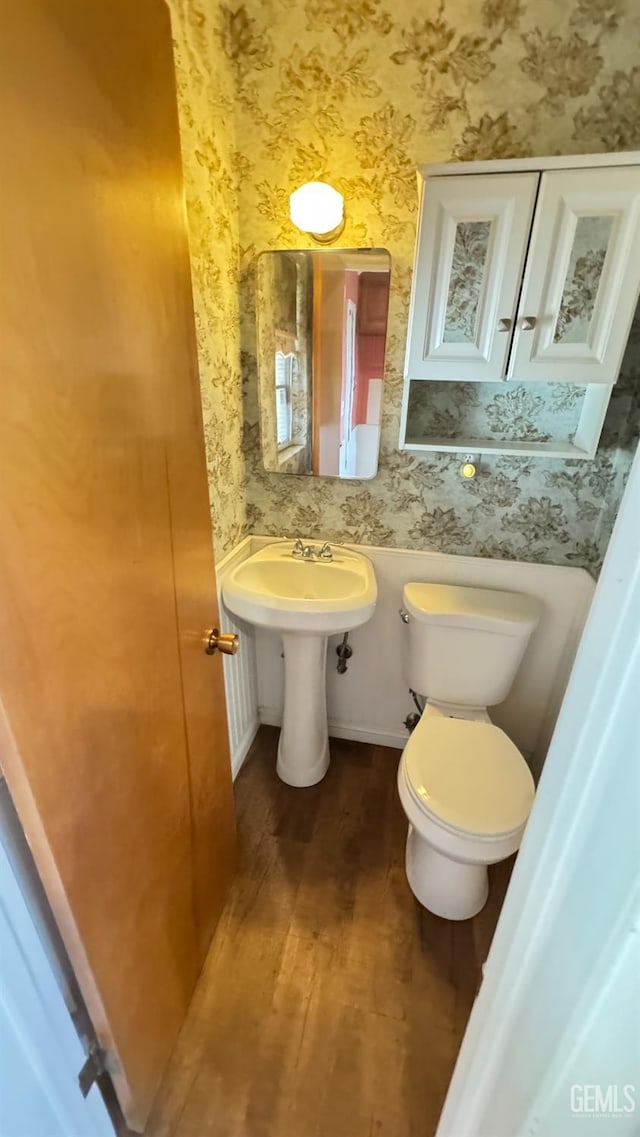 bathroom featuring hardwood / wood-style flooring and toilet