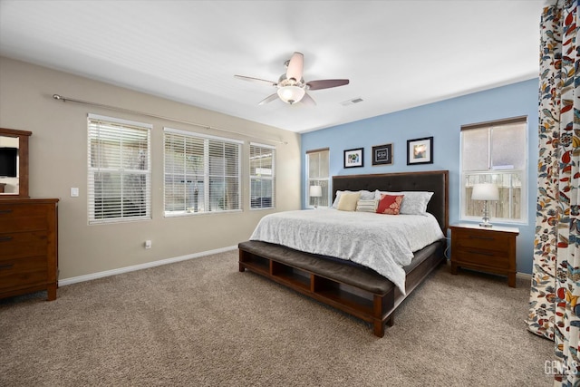9221 Via Lugano, Bakersfield, CA 93312 - bedroom with baseboards, light carpet, and ceiling fan