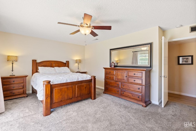 601 Vista Verde Way, Bakersfield, CA 93309 - bedroom featuring light carpet, ceiling fan, and a textured ceiling