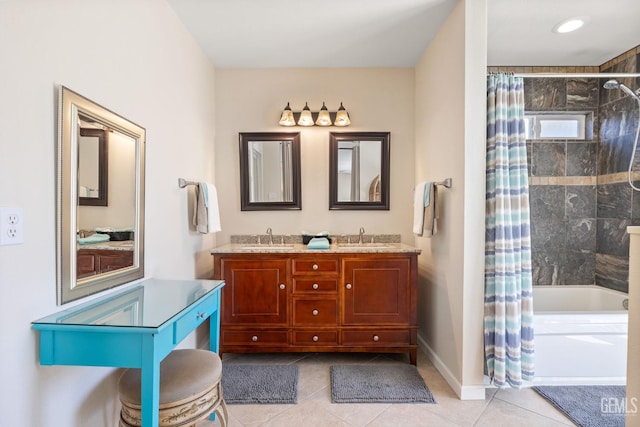 601 Vista Verde Way, Bakersfield, CA 93309 - bathroom with tile patterned flooring, shower / bath combo with shower curtain, and double vanity