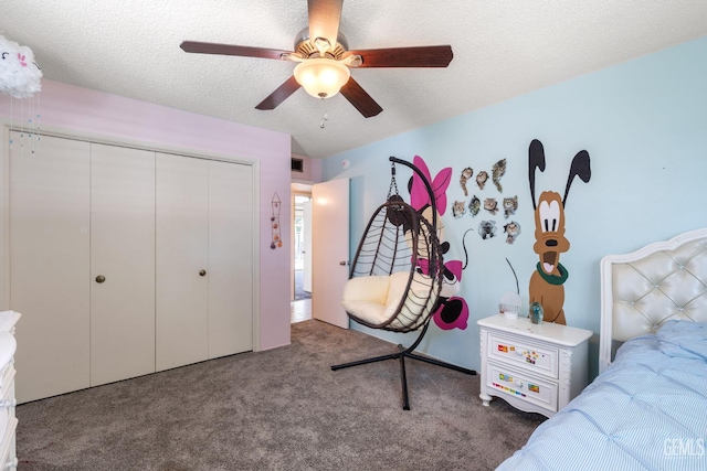 601 Vista Verde Way, Bakersfield, CA 93309 - carpeted bedroom with a closet, a textured ceiling, and ceiling fan