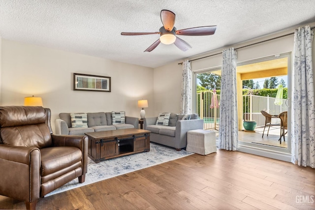 601 Vista Verde Way, Bakersfield, CA 93309 - living area featuring ceiling fan, wood finished floors, and a textured ceiling