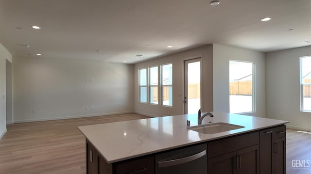 16903 Mairs Dr, Bakersfield, CA 93314 - kitchen featuring dishwasher, open floor plan, light wood-style flooring, and recessed lighting