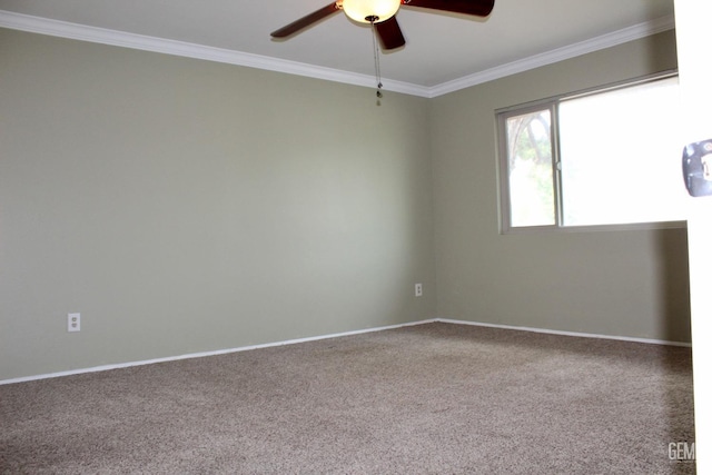 6813 Melones Ct, Bakersfield, CA 93309 - carpeted spare room featuring a ceiling fan, baseboards, and crown molding