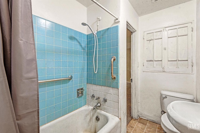 120 Pacific St, Bakersfield, CA 93305 - bathroom featuring shower / bathtub combination with curtain and tile patterned flooring