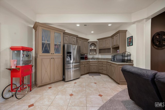 214 Driver Rd, Bakersfield, CA 93314 - full bath featuring marble look tile flooring, double vanity, and recessed lighting