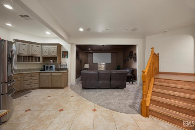 214 Driver Rd, Bakersfield, CA 93314 - living room with light tile patterned floors, stairs, recessed lighting, and baseboards